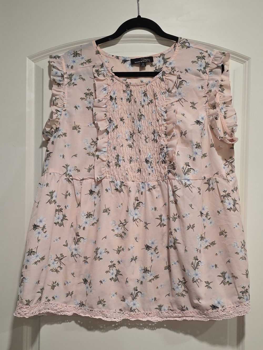 Suzanne Betro Light Pink Floral Smocked Blouse